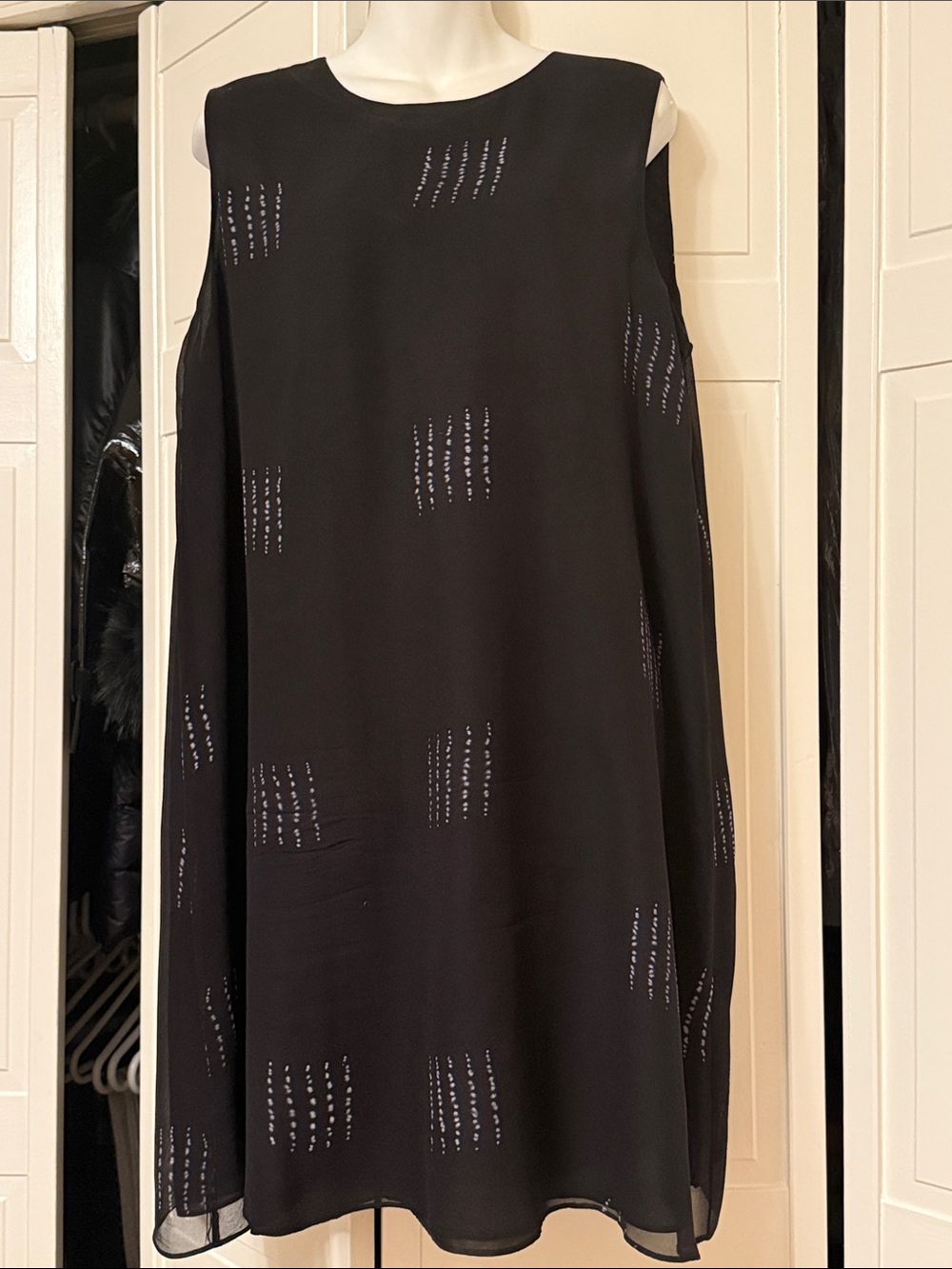 Eileen Fisher Black Asymmetrical Sleeveless Dress with Subtle Stitch Accents